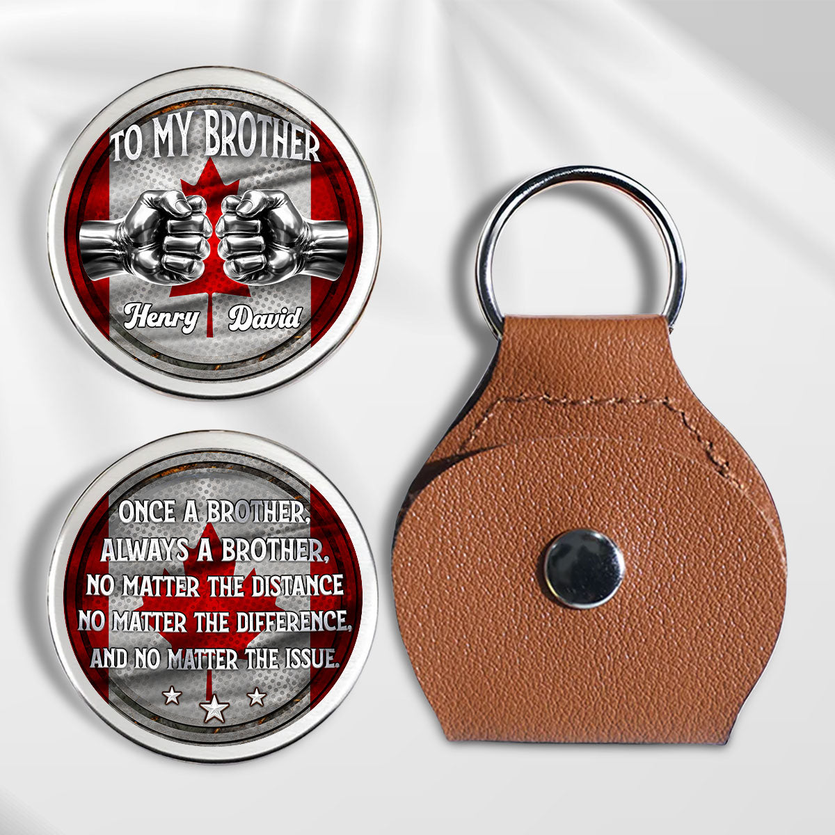 Custom Patriotic Coin Keychain for Brother, America 250th Anniversary • Always My Brother - Personalized Pocket Hug