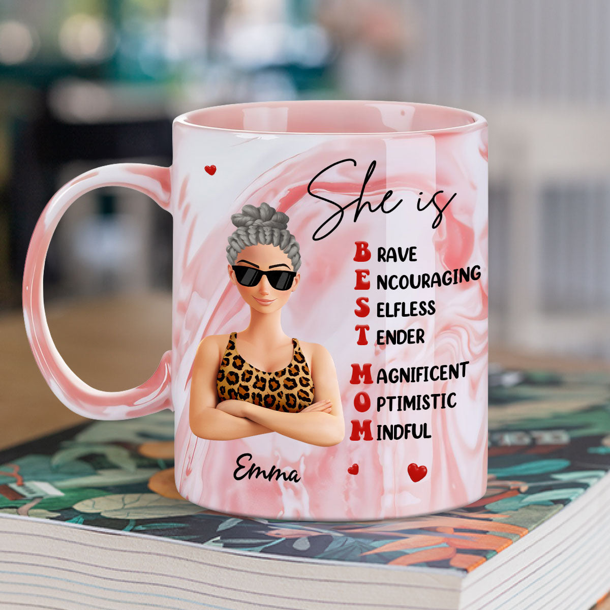 Custom Mother's Day Gift for Mom & Grandma • Best Mom - Personalized Pink Marble Mug