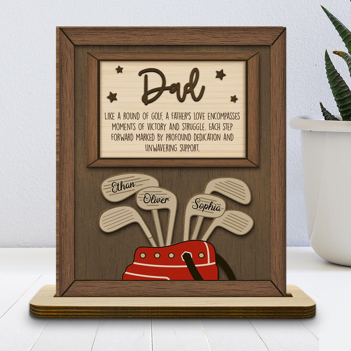 Custom Decor, Christmas Birthday Anniversary Gift Keepsake • Dad Swings With Steady Love - Personalized 2-Layer Wood Plaque With Flat Base