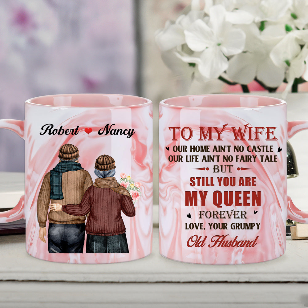 Custom Anniversary Keepsake Gifts For Couple • You Are My Queen Forever - Personalized Pink Marble Mug