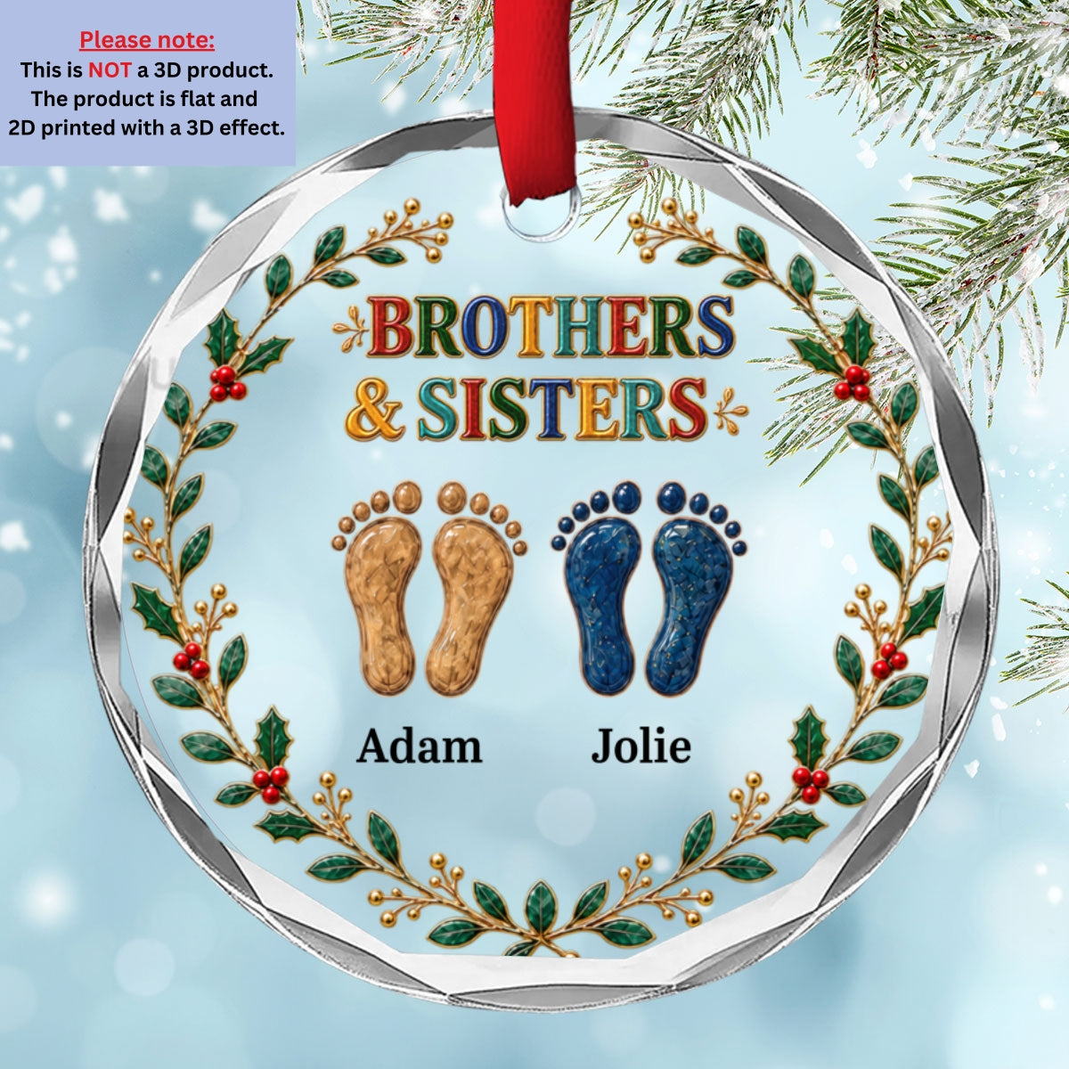Custom Brothers & Sisters Christmas Ornament •  Forever Siblings - Personalized Glass Ornament