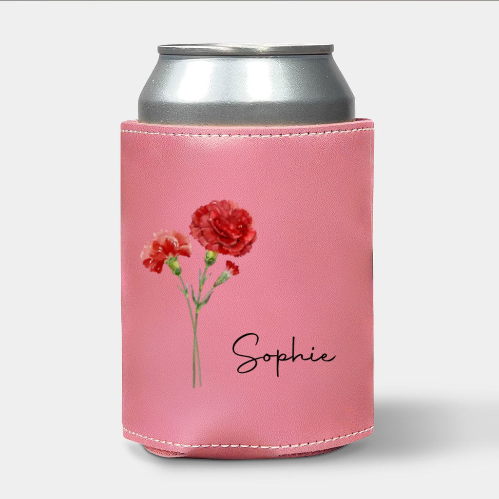 You Are The Most Beautiful Flower - Personalized Pink Leather Can Cooler Holder
