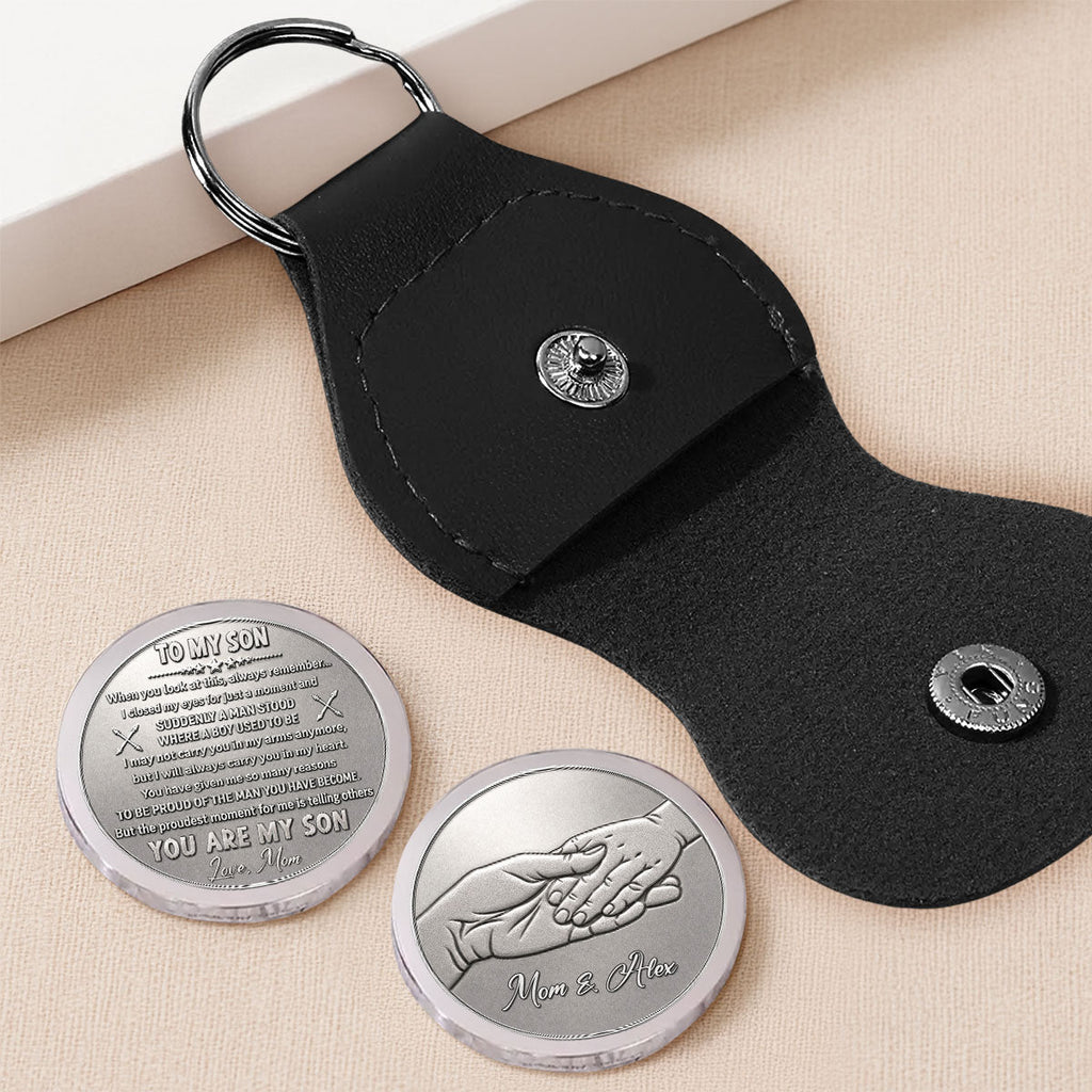 Custom Son Coin Keychain, Father's Day Birthday Gifts • The Man You Have Become - Personalized 3D Effect Pocket Hug