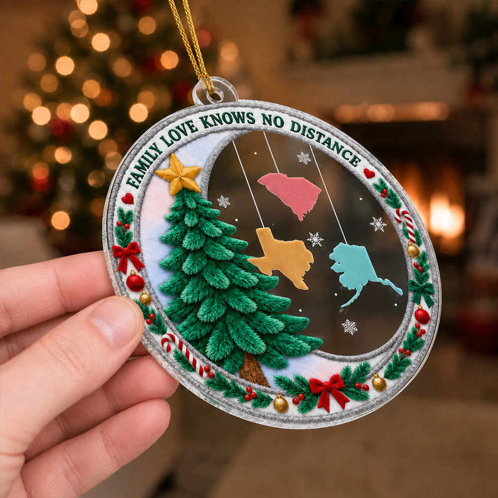 Custom Keepsake Christmas Ornament •  Hearts Together Miles Apart - Personalized Acrylic Ornament