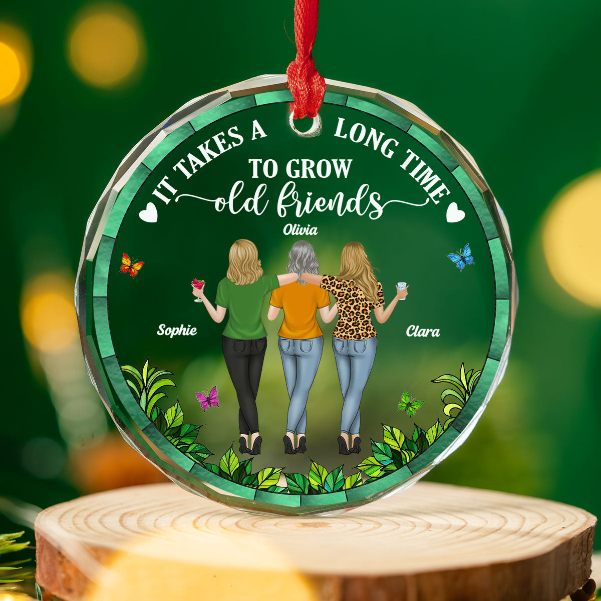 Custom Friendship Christmas Ornament, Best Friend Gift •  Grow Old Friends - Personalized Glass Ornament