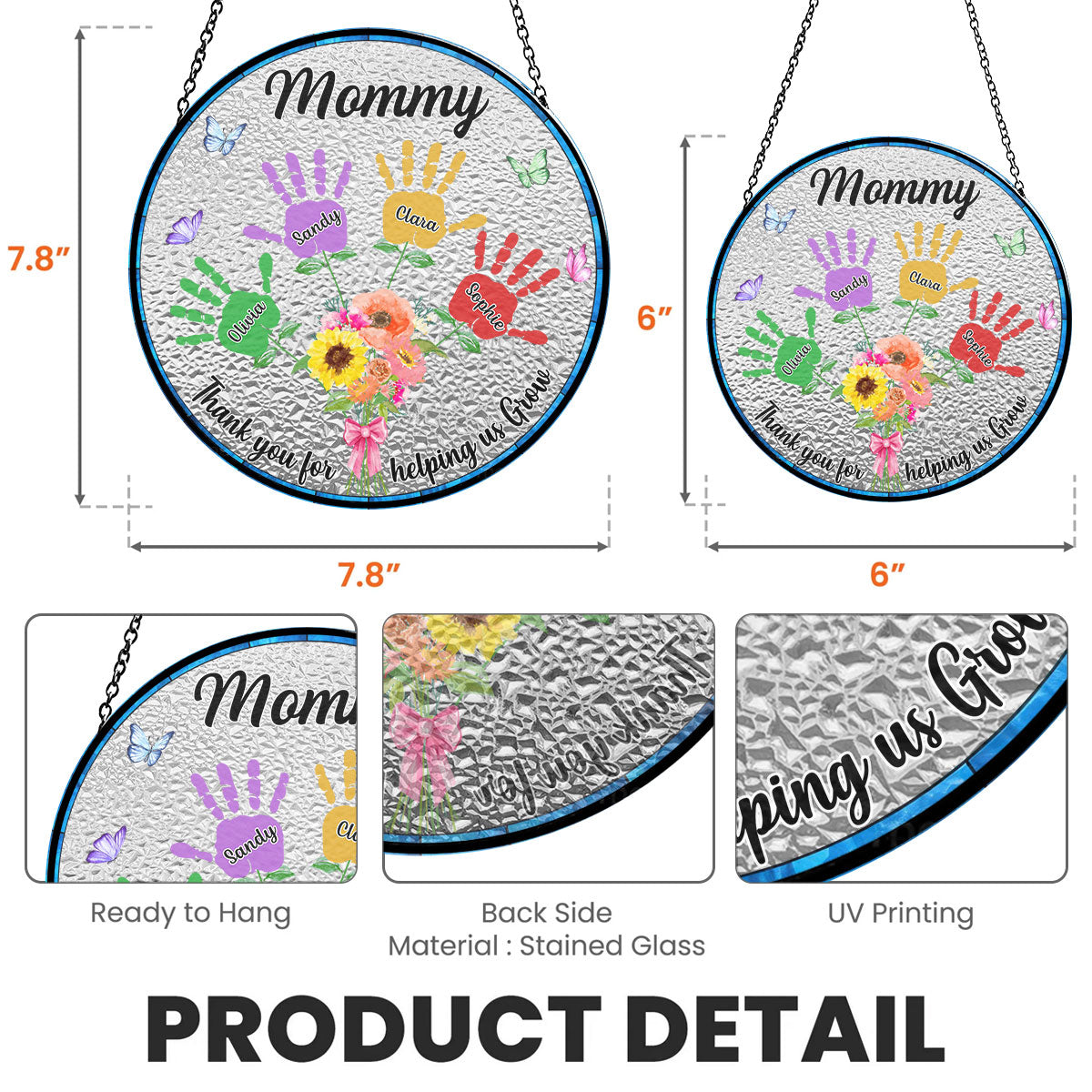 Custom Name Hanging Decor for Mom Daughter, Mother's Day Gifts • Thank You For Helping Us Grow - Personalized Window Hanging Suncatcher