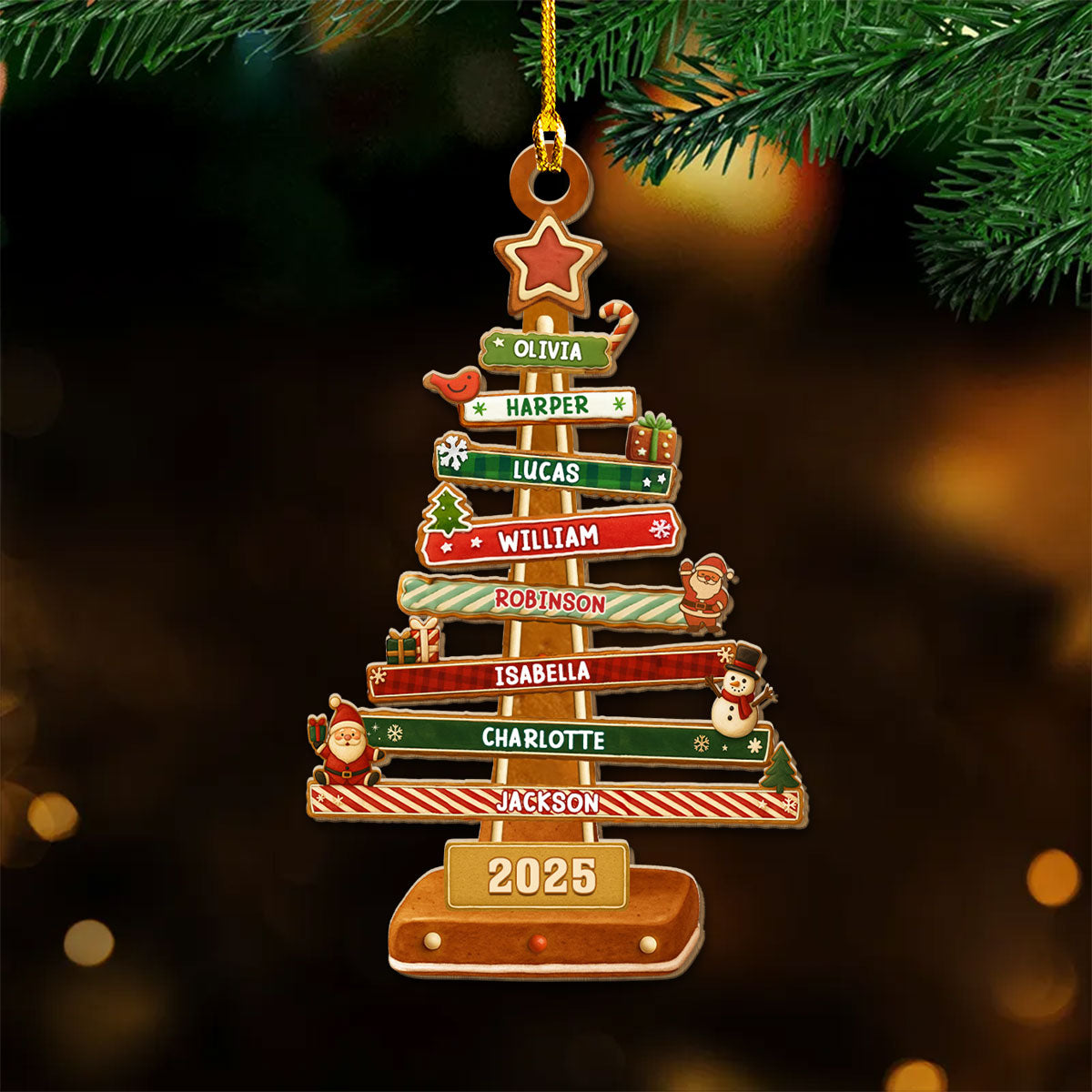 Custom Family Ornament, Christmas Gift for Family Members •  Gingerbread Christmas Tree - Personalized Wood Ornament