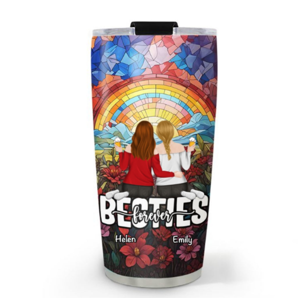 Custom Christmas Birthday Gifts For Best Friend • Besties Sitting Together - Personalized Tumbler