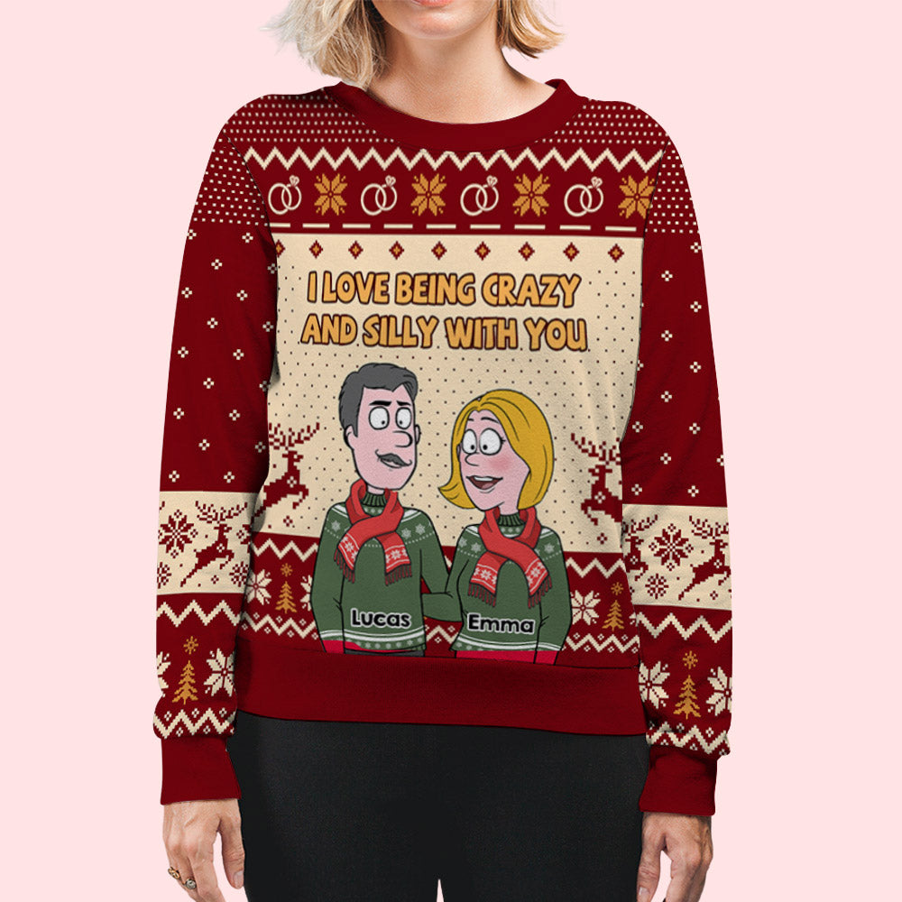 Custom Couple Christmas Sweatshirt, Anniversary Gift • Crazy With You - Personalized All-Over-Print Sweatshirt