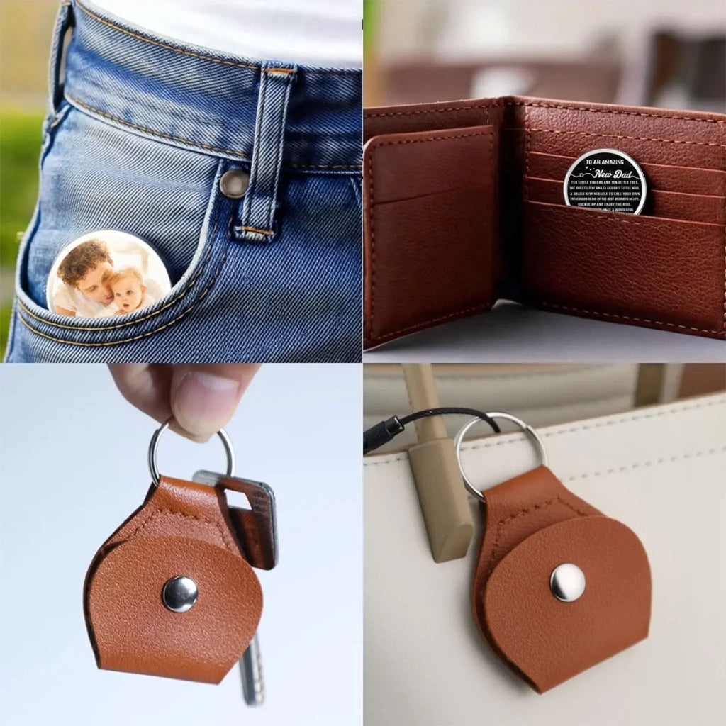 Custom Photo Coin Keychain for Husband, Couple Anniversary Valentine's Day Gifts • An Amazing New Dad - Personalized Pocket Hug