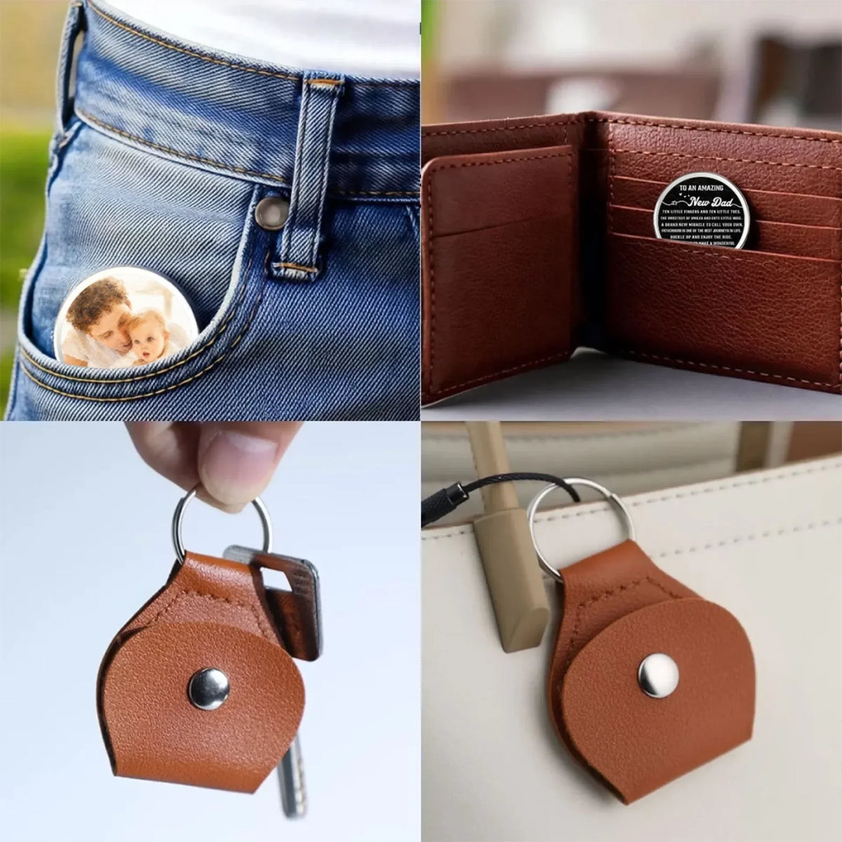 Custom Photo Coin Keychain for Husband, Couple Anniversary Valentine's Day Gifts • An Amazing New Dad - Personalized Pocket Hug