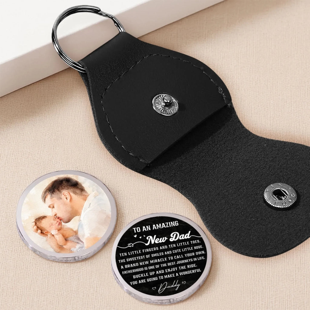 Custom Photo Coin Keychain for Husband, Couple Anniversary Valentine's Day Gifts • An Amazing New Dad - Personalized Pocket Hug