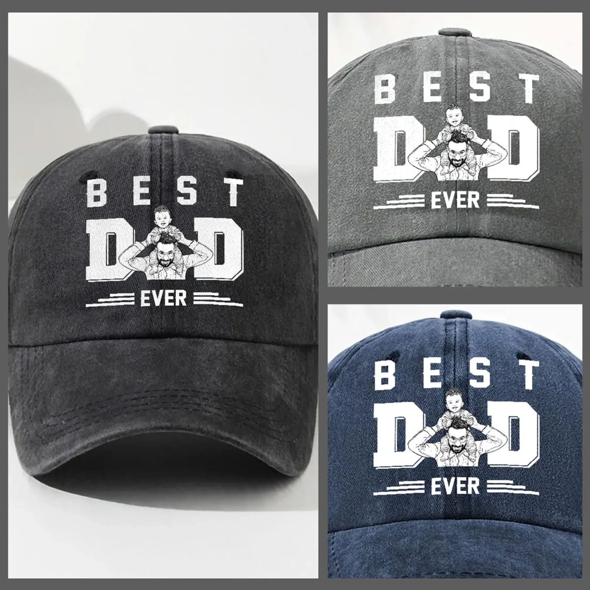 Custom Father's Day Christmas Birthday Gifts for Dad • Best Father Ever - Personalized Vintage Washed Denim Cap