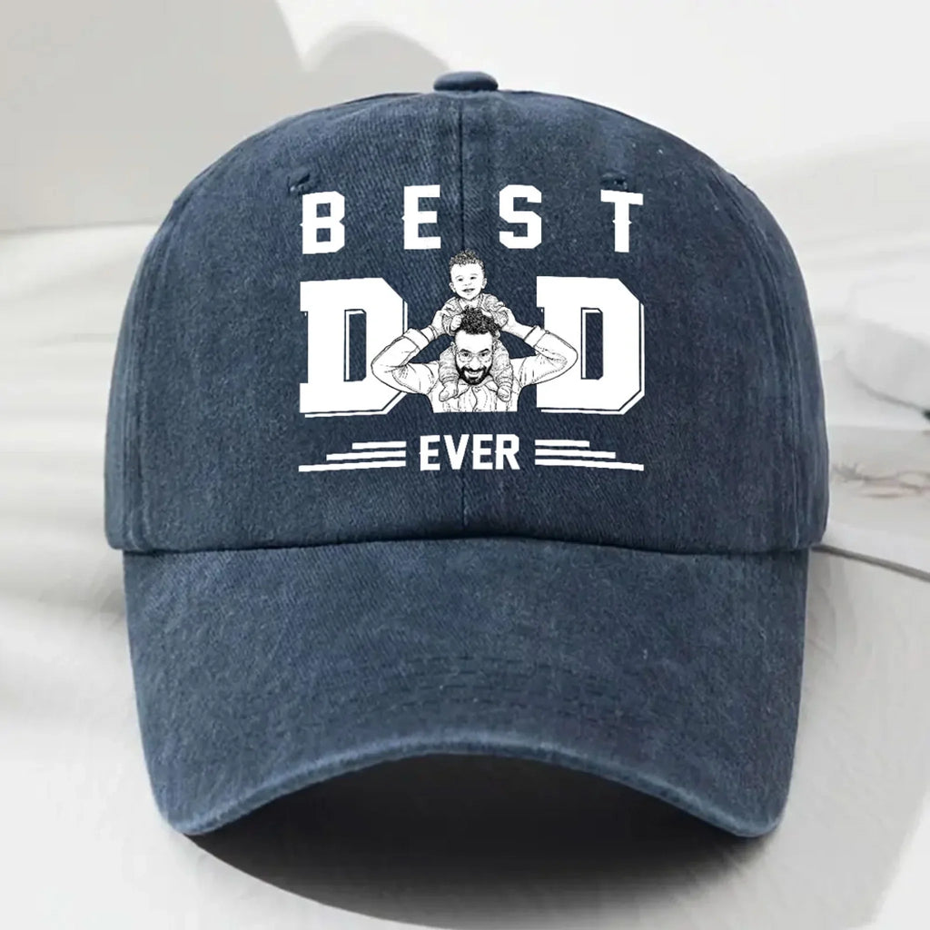 Custom Father's Day Christmas Birthday Gifts for Dad • Best Father Ever - Personalized Vintage Washed Denim Cap