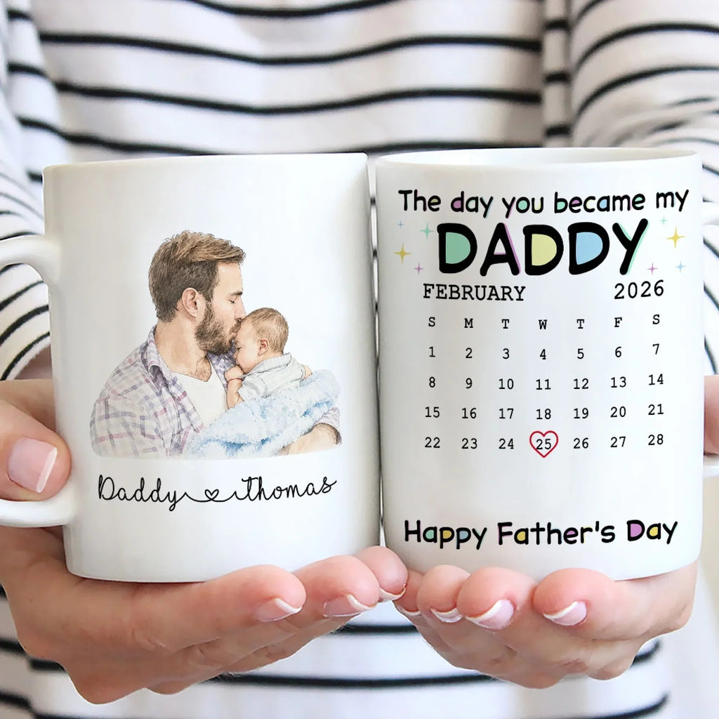 Custom Photo First Father's Day, Christmas Gift for New Dad • The Day You Become My Daddy - Personalized Coffee Mug