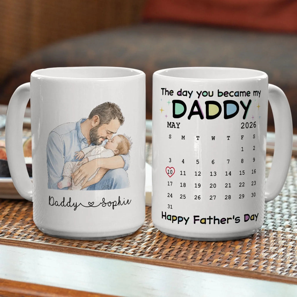 Custom Photo First Father's Day, Christmas Gift for New Dad • The Day You Become My Daddy - Personalized Coffee Mug