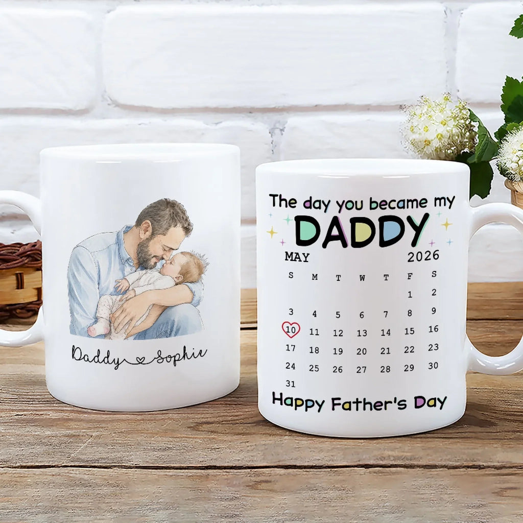 Custom Photo First Father's Day, Christmas Gift for New Dad • The Day You Become My Daddy - Personalized Coffee Mug