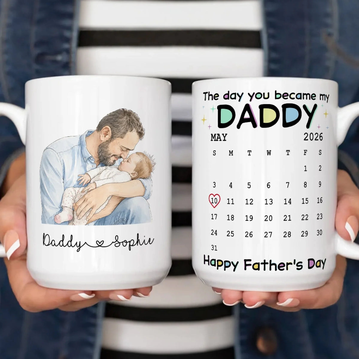 Custom Photo First Father's Day, Christmas Gift for New Dad • The Day You Become My Daddy - Personalized Coffee Mug
