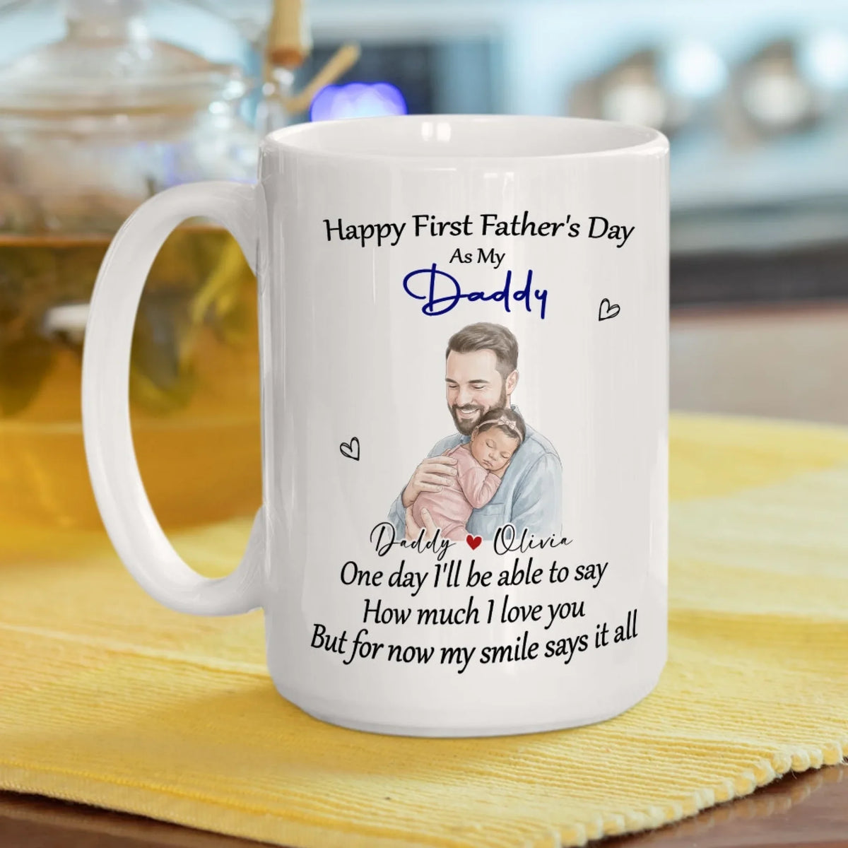 Custom Photo First Father's Day, Christmas Gift for New Dad • First Year With Baby - Personalized Coffee Mug