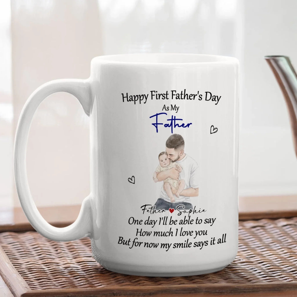 Custom Photo First Father's Day, Christmas Gift for New Dad • First Year With Baby - Personalized Coffee Mug