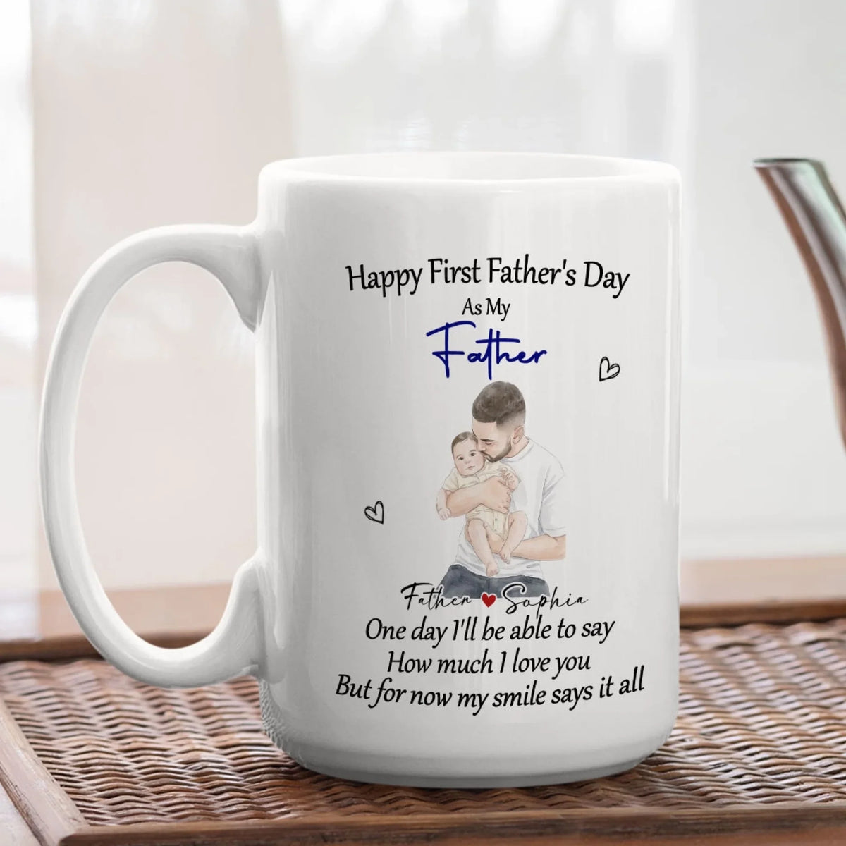 Custom Photo First Father's Day, Christmas Gift for New Dad • First Year With Baby - Personalized Coffee Mug