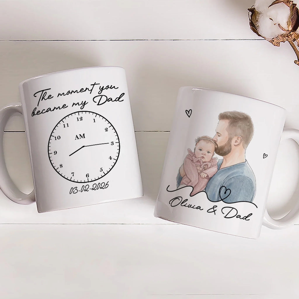 Custom Photo First Father's Day, Christmas Gift for New Dad • The Moment You Became My Dad - Personalized Coffee Mug