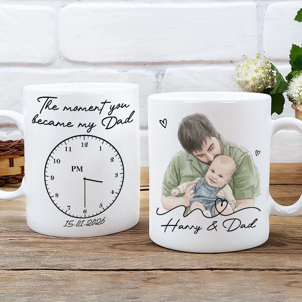 Custom Photo First Father's Day, Christmas Gift for New Dad • The Moment You Became My Dad - Personalized Coffee Mug