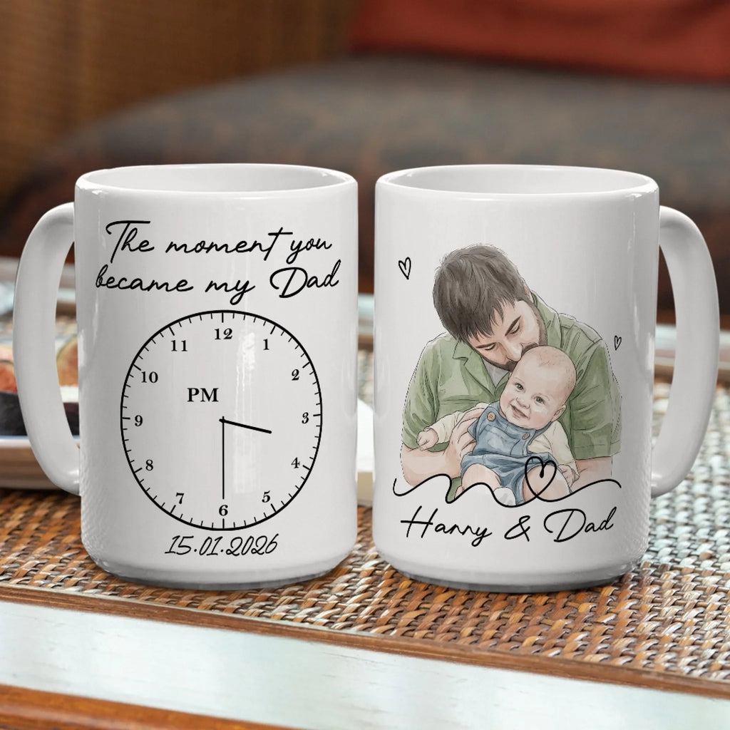 Custom Photo First Father's Day, Christmas Gift for New Dad • The Moment You Became My Dad - Personalized Coffee Mug