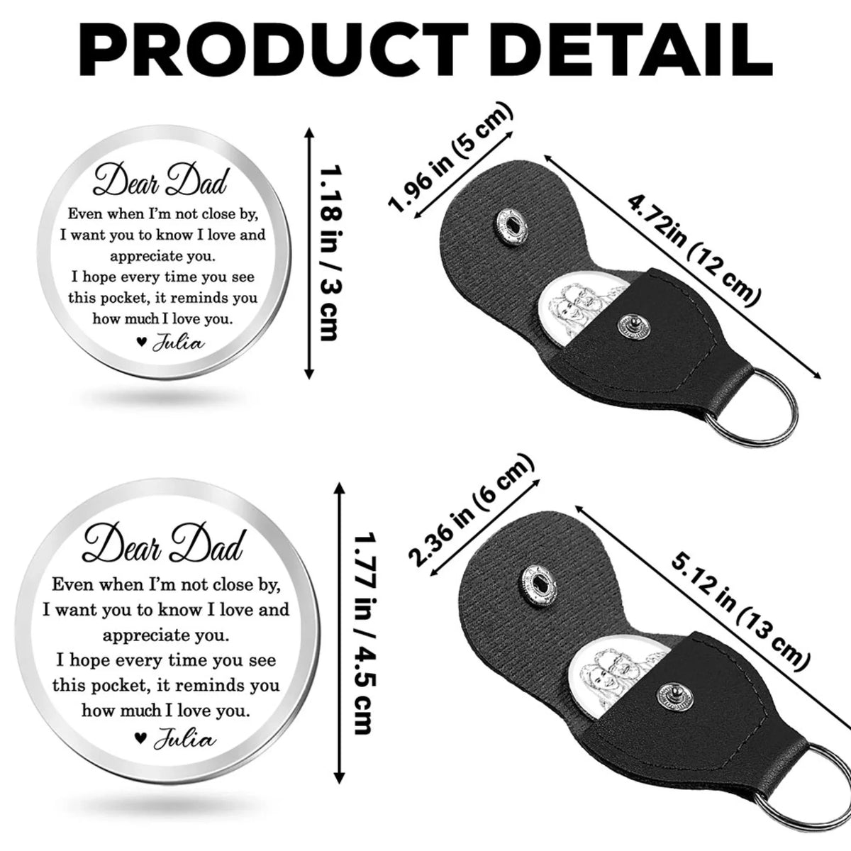 Custom Sketch Line Art Dad Coin Keychain, Father's Day Birthday Keepsake • Pencil Sketch Even When I Am Not Close By - Personalized Pocket Hug