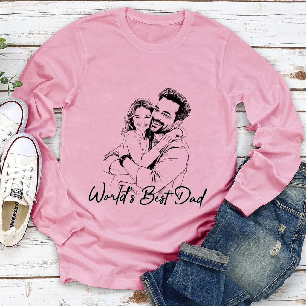 Custom Photo Sketch Line Art Father's Day, Special Gift for Dad & Grandpa • Pencil Sketch Best Dad Grandpa Ever - Personalized Shirt