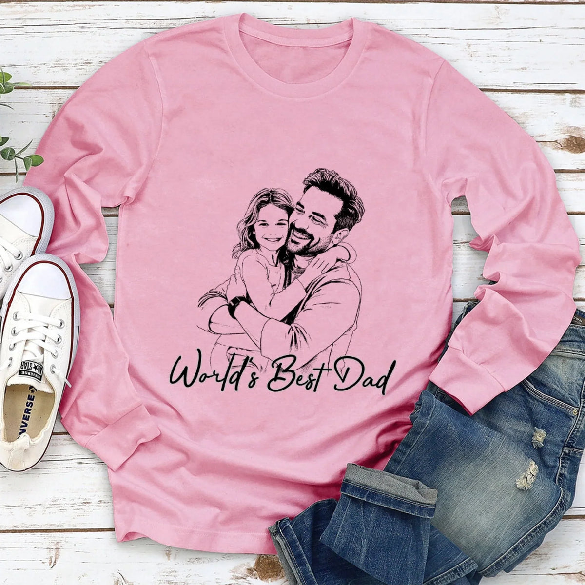 Custom Photo Sketch Line Art Father's Day, Special Gift for Dad & Grandpa • Pencil Sketch Best Dad Grandpa Ever - Personalized Shirt