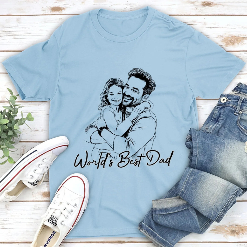 Custom Photo Sketch Line Art Father's Day, Special Gift for Dad & Grandpa • Pencil Sketch Best Dad Grandpa Ever - Personalized Shirt