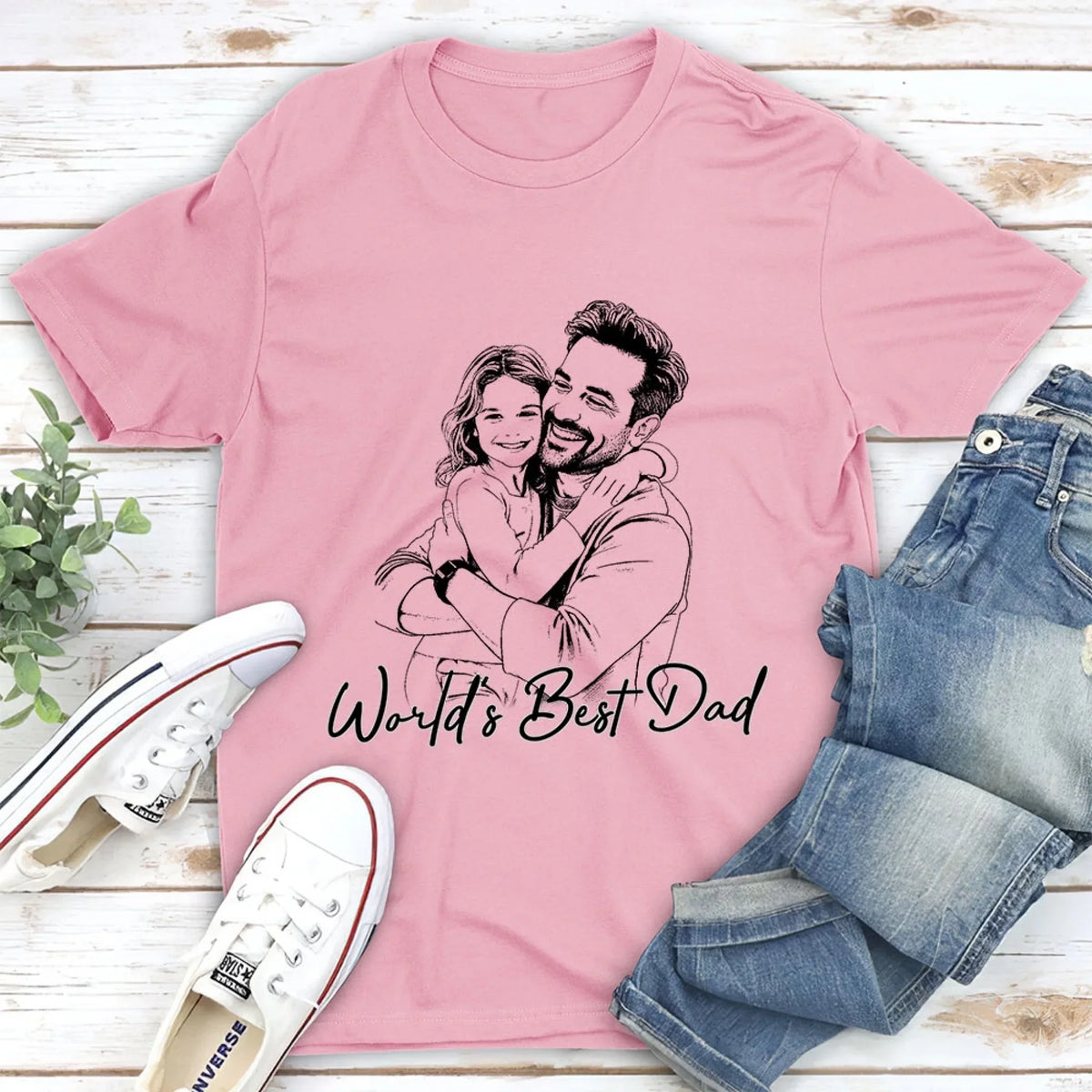 Custom Photo Sketch Line Art Father's Day, Special Gift for Dad & Grandpa • Pencil Sketch Best Dad Grandpa Ever - Personalized Shirt