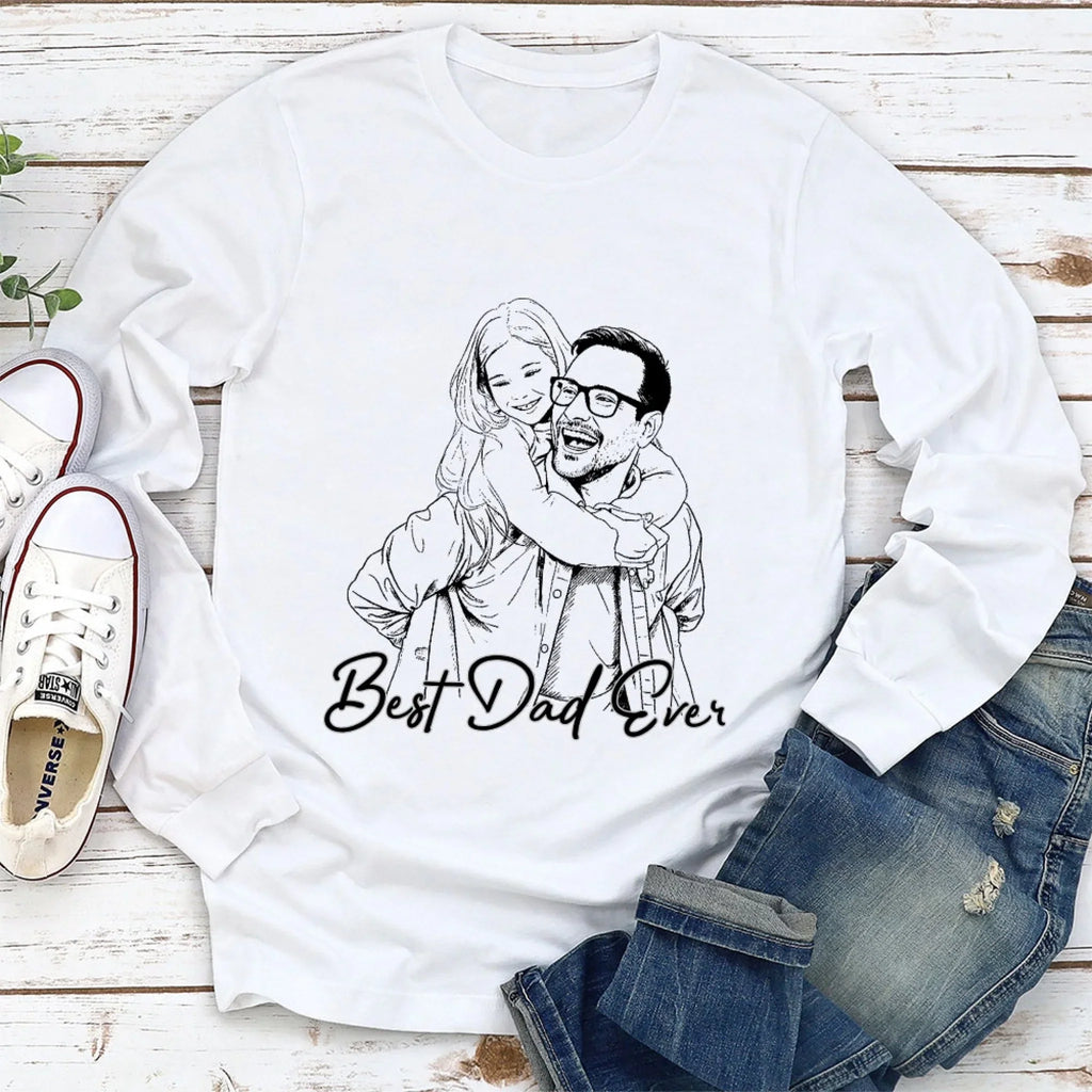 Custom Photo Sketch Line Art Father's Day, Special Gift for Dad & Grandpa • Pencil Sketch Best Dad Grandpa Ever - Personalized Shirt