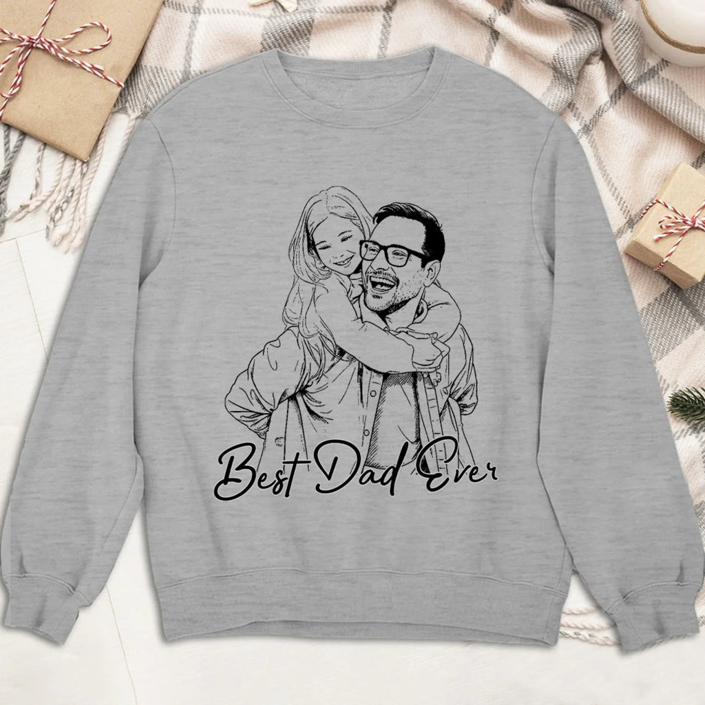 Custom Photo Sketch Line Art Father's Day, Special Gift for Dad & Grandpa • Pencil Sketch Best Dad Grandpa Ever - Personalized Shirt
