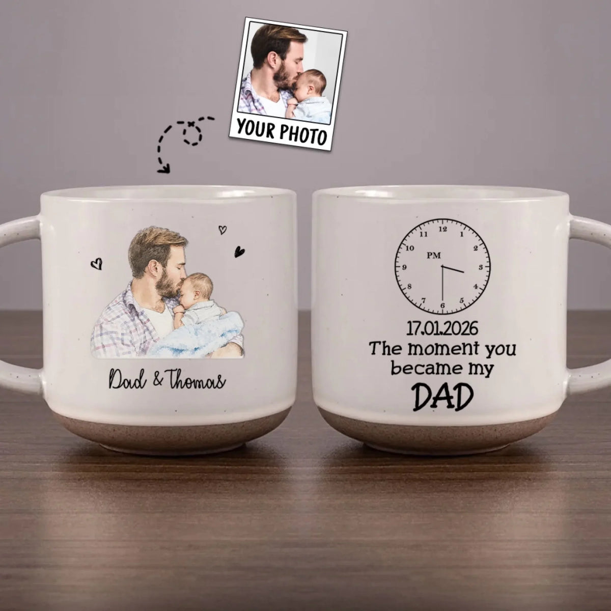 Custom Photo Father's Day, Special Gift for Dad & Grandpa • Our First Fathers Day - Personalized Pottery Mug