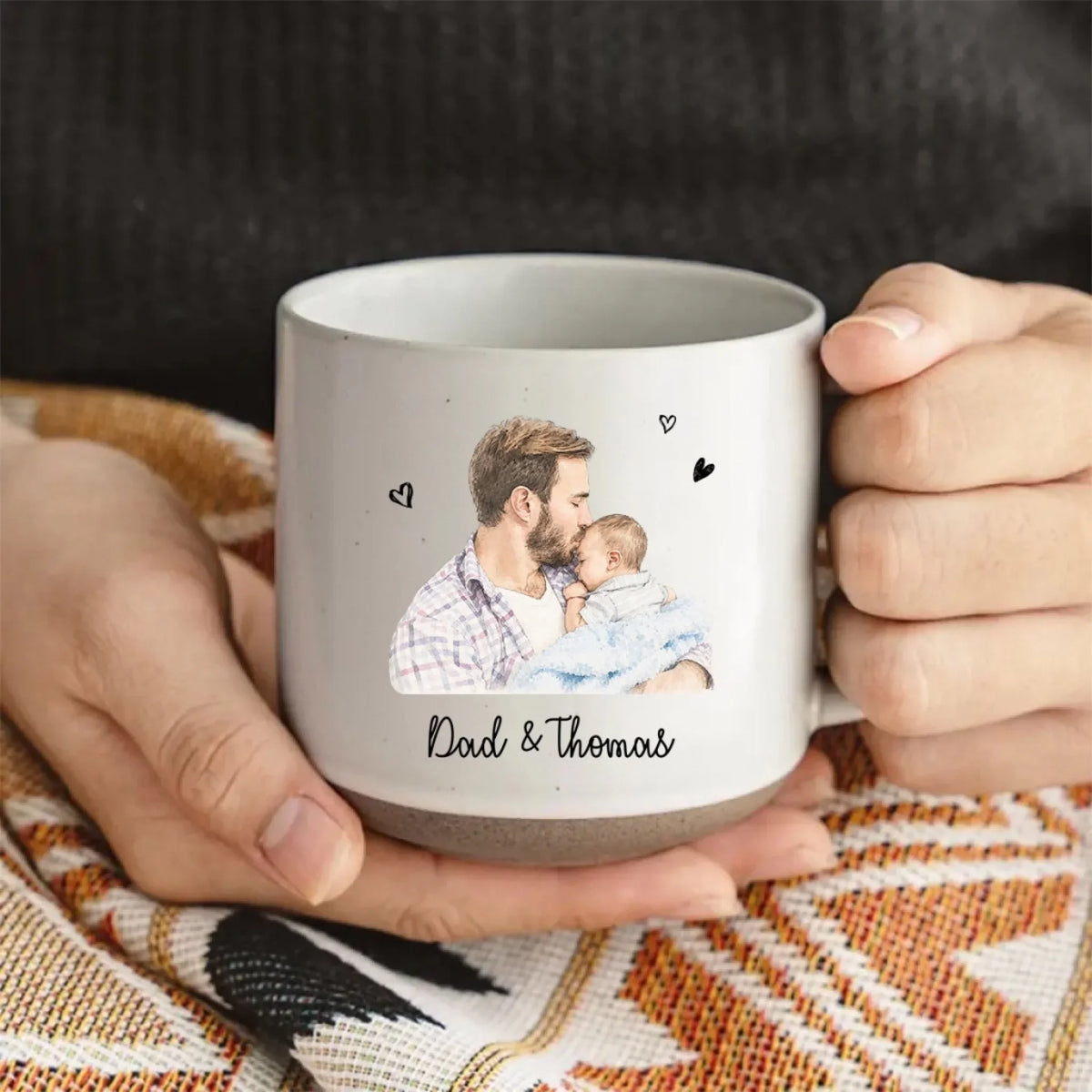 Custom Photo Father's Day, Special Gift for Dad & Grandpa • Our First Fathers Day - Personalized Pottery Mug