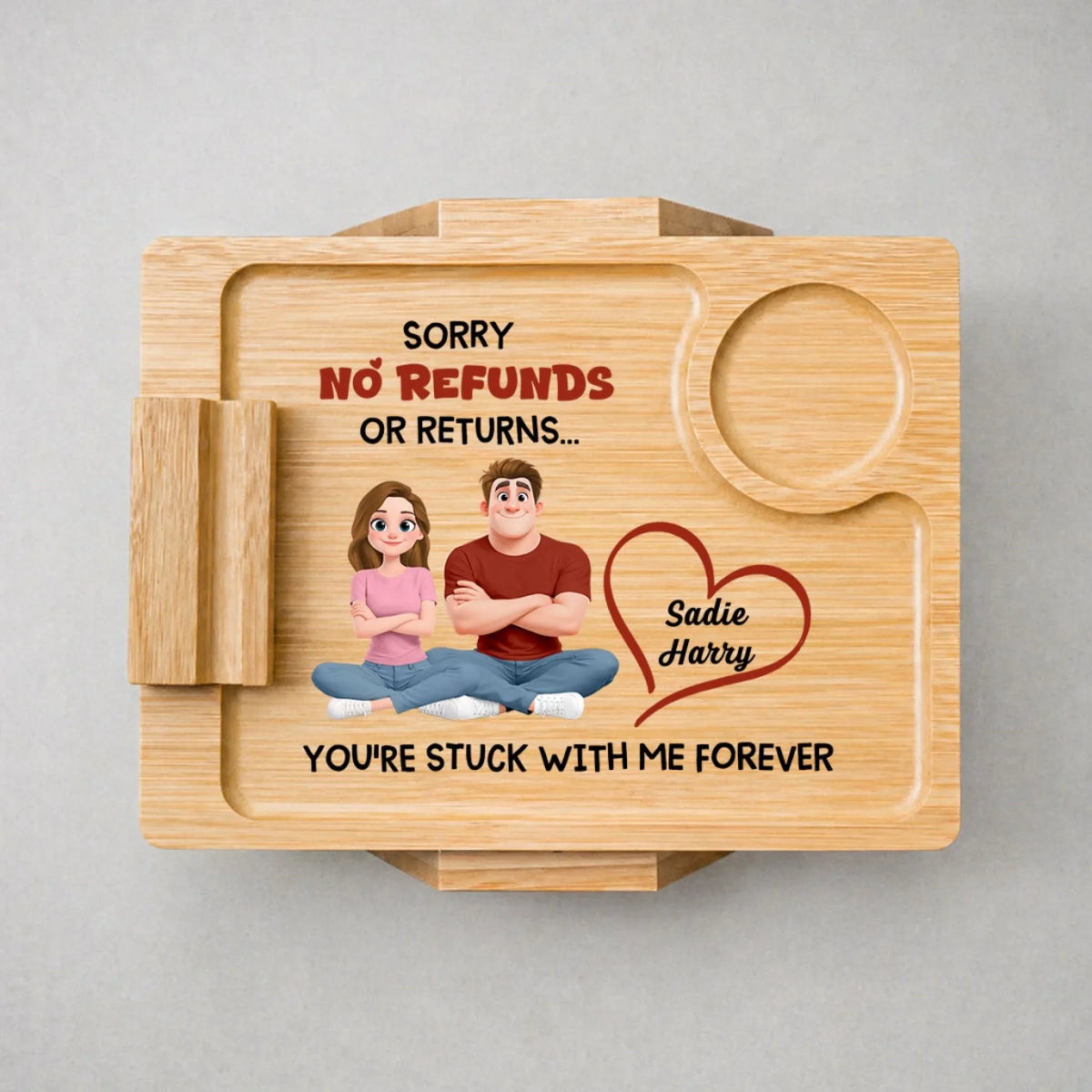 No Returns Allowed - Personalized Wooden Couch Arm Table