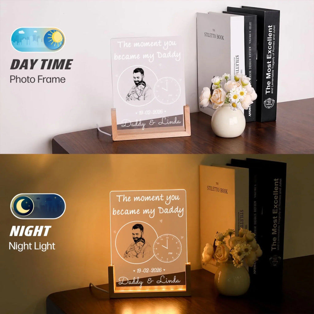 Custom Photo First Father's Day Gift for New Dads • Daddy From That Moment - Personalized Plaque With Walnut Base