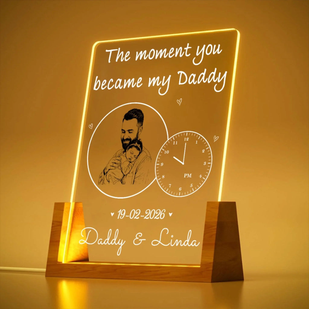 Custom Photo First Father's Day Gift for New Dads • Daddy From That Moment - Personalized Plaque With Walnut Base