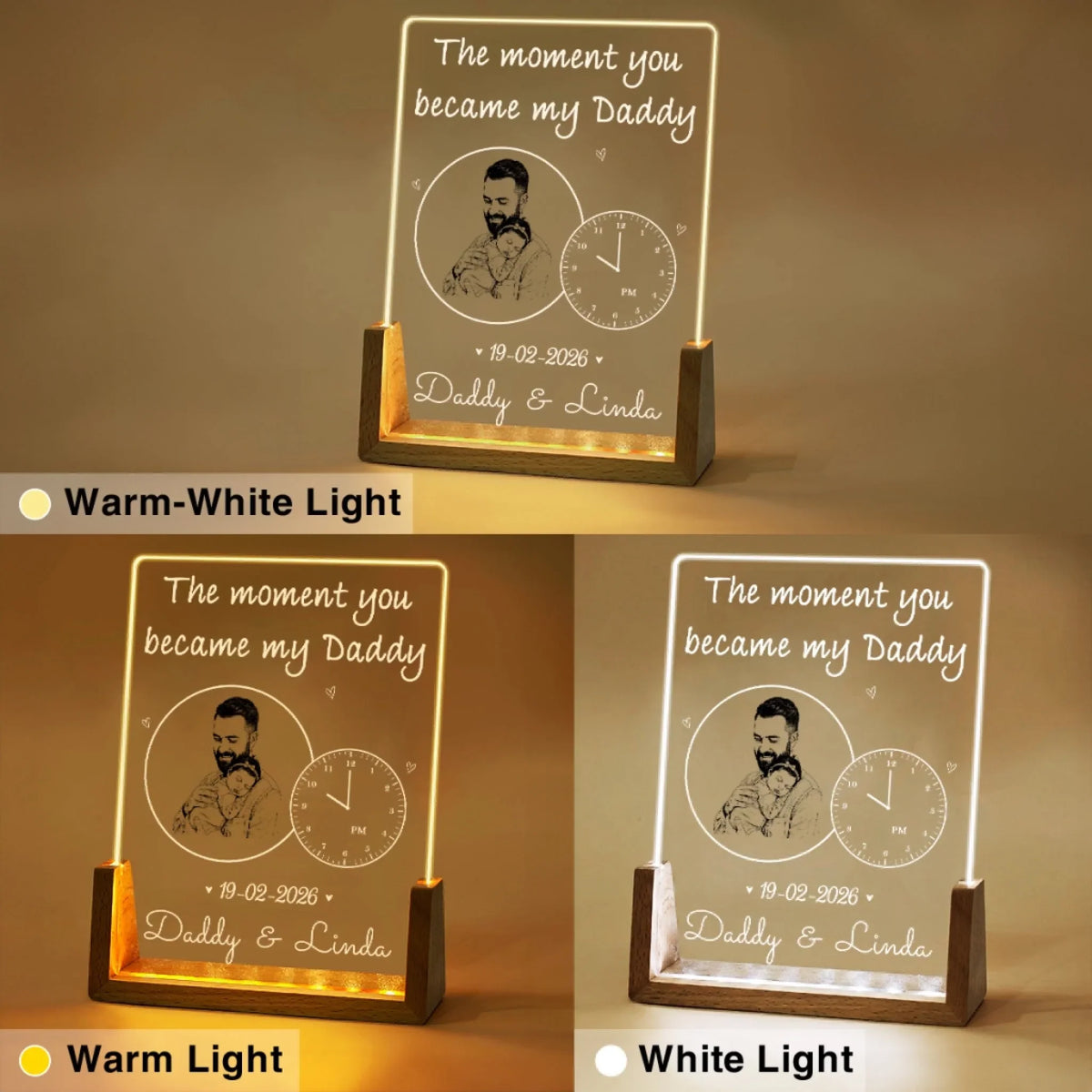Custom Photo First Father's Day Gift for New Dads • Daddy From That Moment - Personalized Plaque With Walnut Base