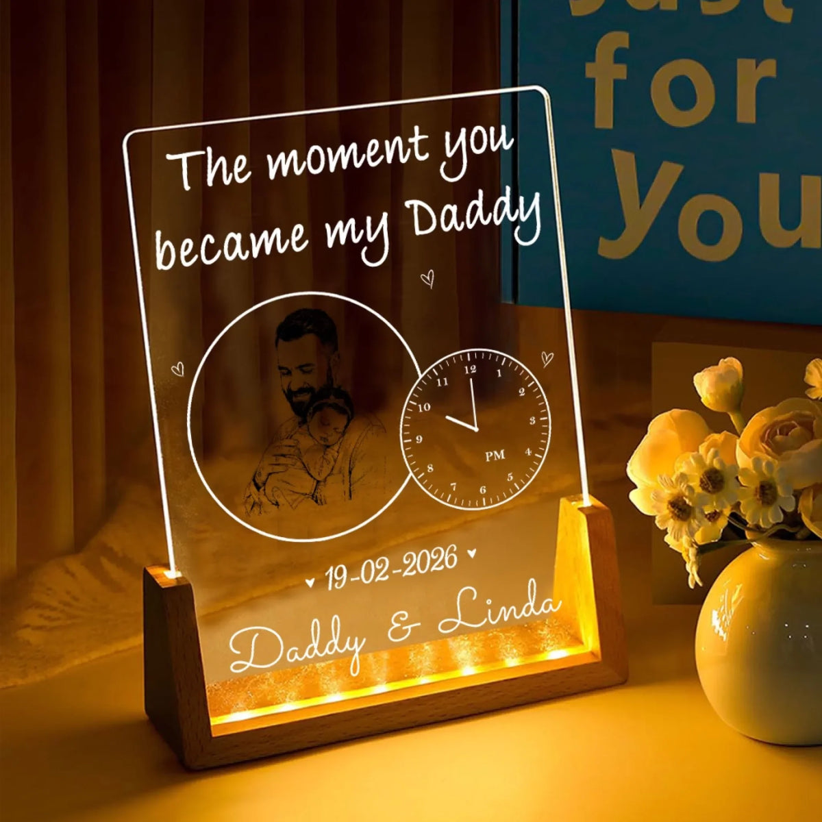 Custom Photo First Father's Day Gift for New Dads • Daddy From That Moment - Personalized Plaque With Walnut Base