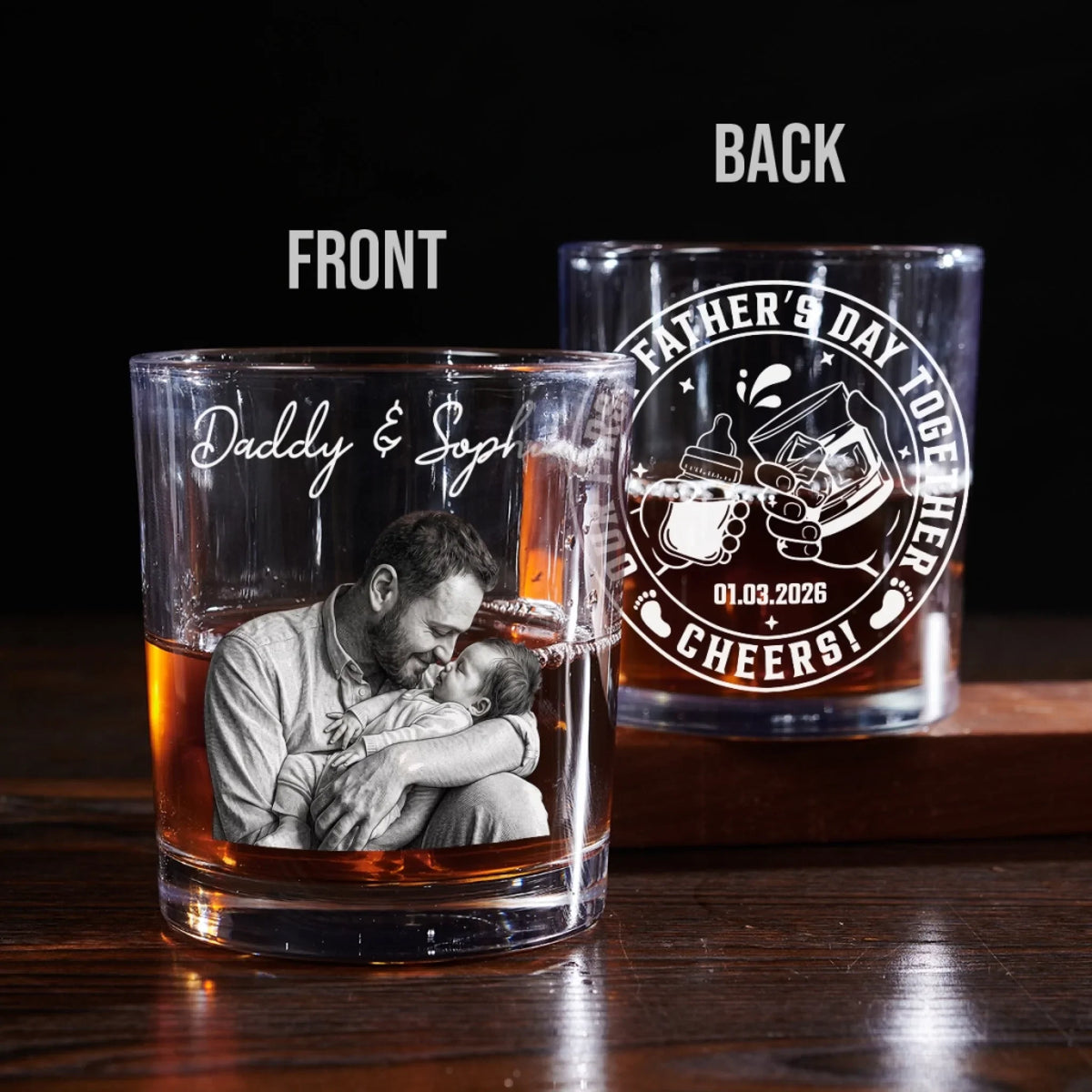 Custom Photo Father's Day Birthday Gifts for Husband • Cheers To Dad - Personalized Whiskey Glass