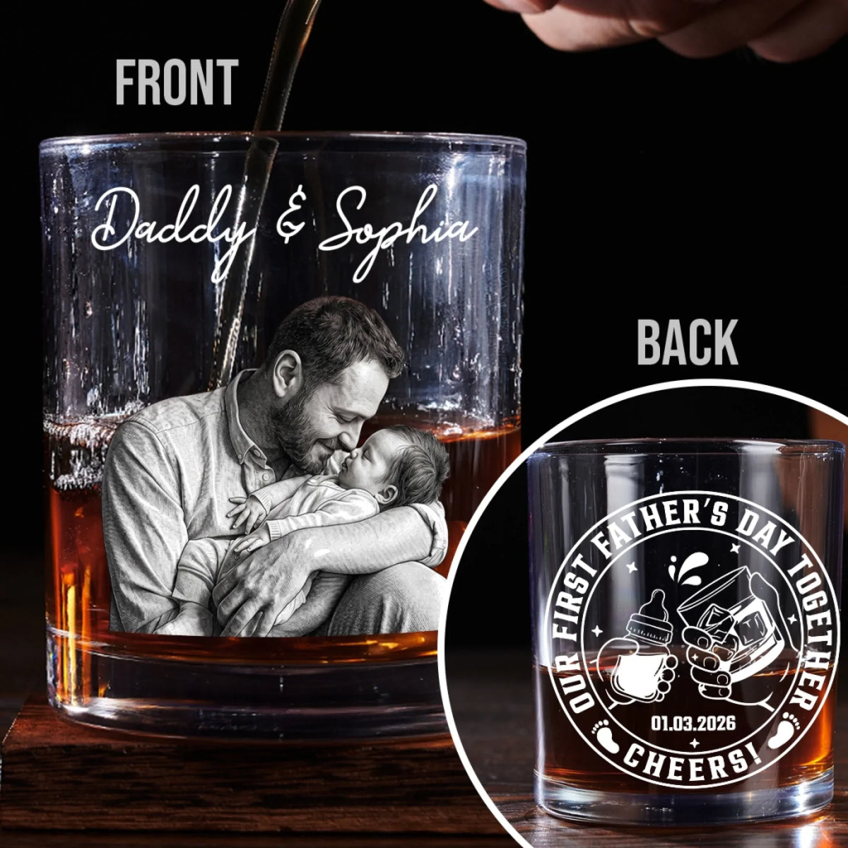Custom Photo Father's Day Birthday Gifts for Husband • Cheers To Dad - Personalized Whiskey Glass
