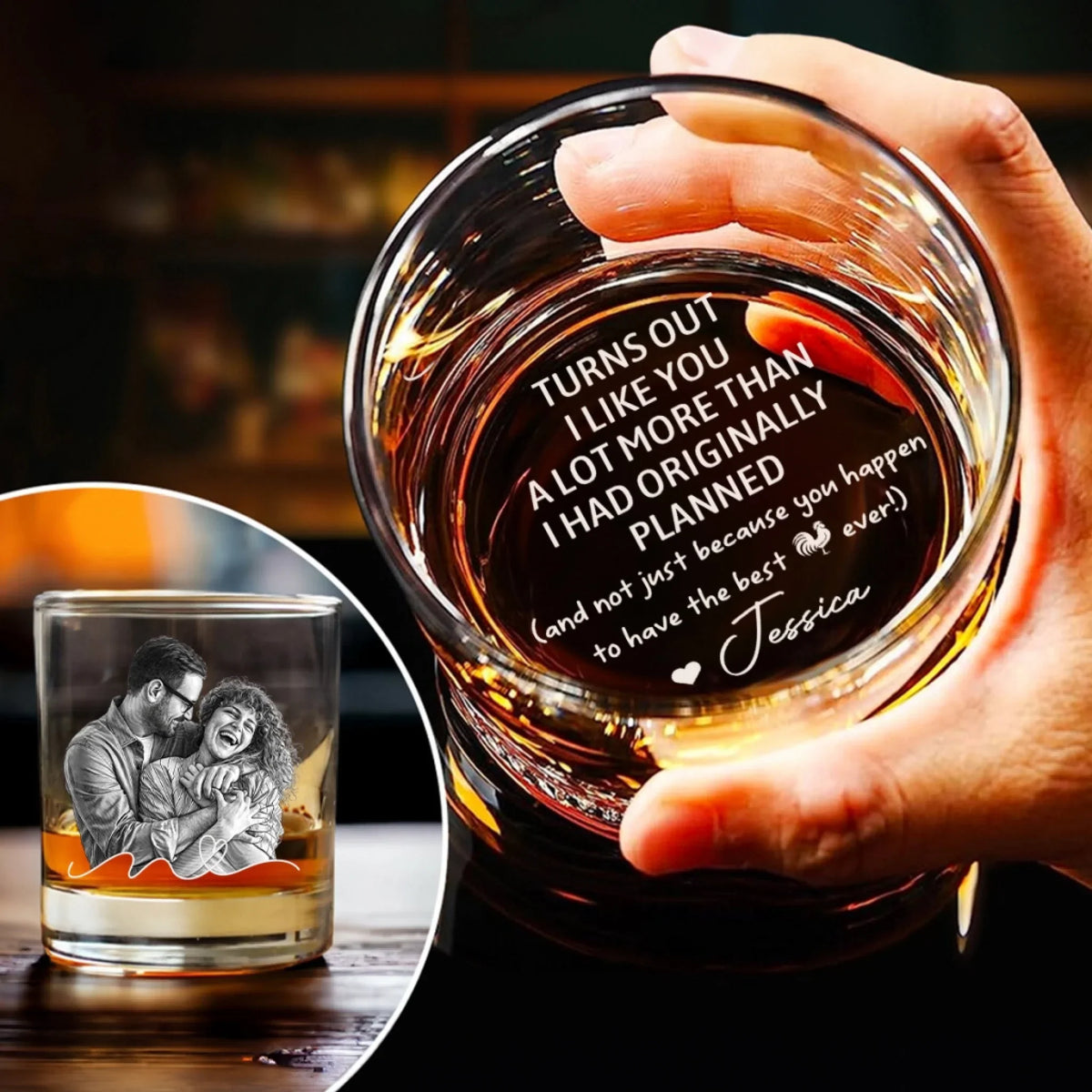 Custom Photo Christmas Anniversary Birthday Drinkware Gifts for Husband • Like You More Than I Had Planned - Personalized Engraved Whiskey Glass