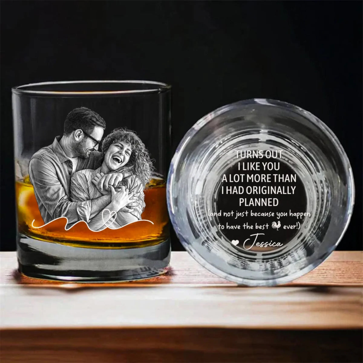 Custom Photo Christmas Anniversary Birthday Drinkware Gifts for Husband • Like You More Than I Had Planned - Personalized Engraved Whiskey Glass
