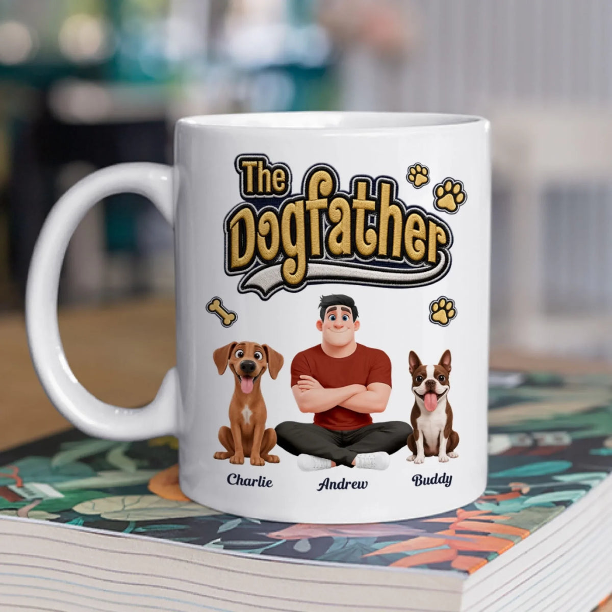 Custom Christmas & Birthday Keepsake Gift • Stylized Dad And His Dog - Personalized 3D Effect Coffee Mug