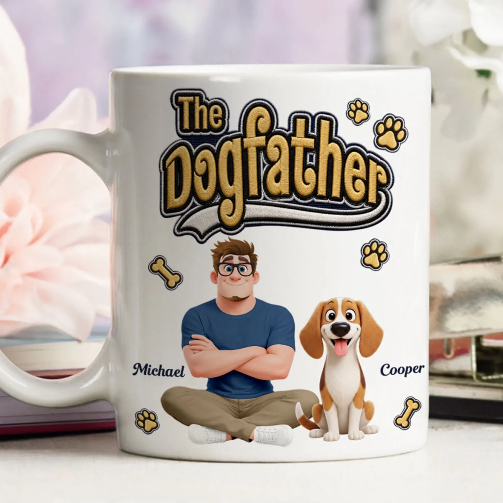 Custom Christmas & Birthday Keepsake Gift • Stylized Dad And His Dog - Personalized 3D Effect Coffee Mug