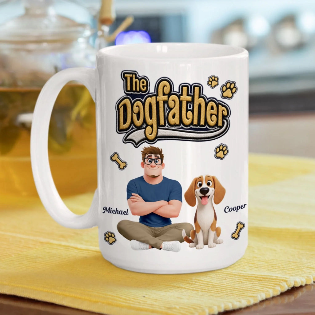 Custom Christmas & Birthday Keepsake Gift • Stylized Dad And His Dog - Personalized 3D Effect Coffee Mug