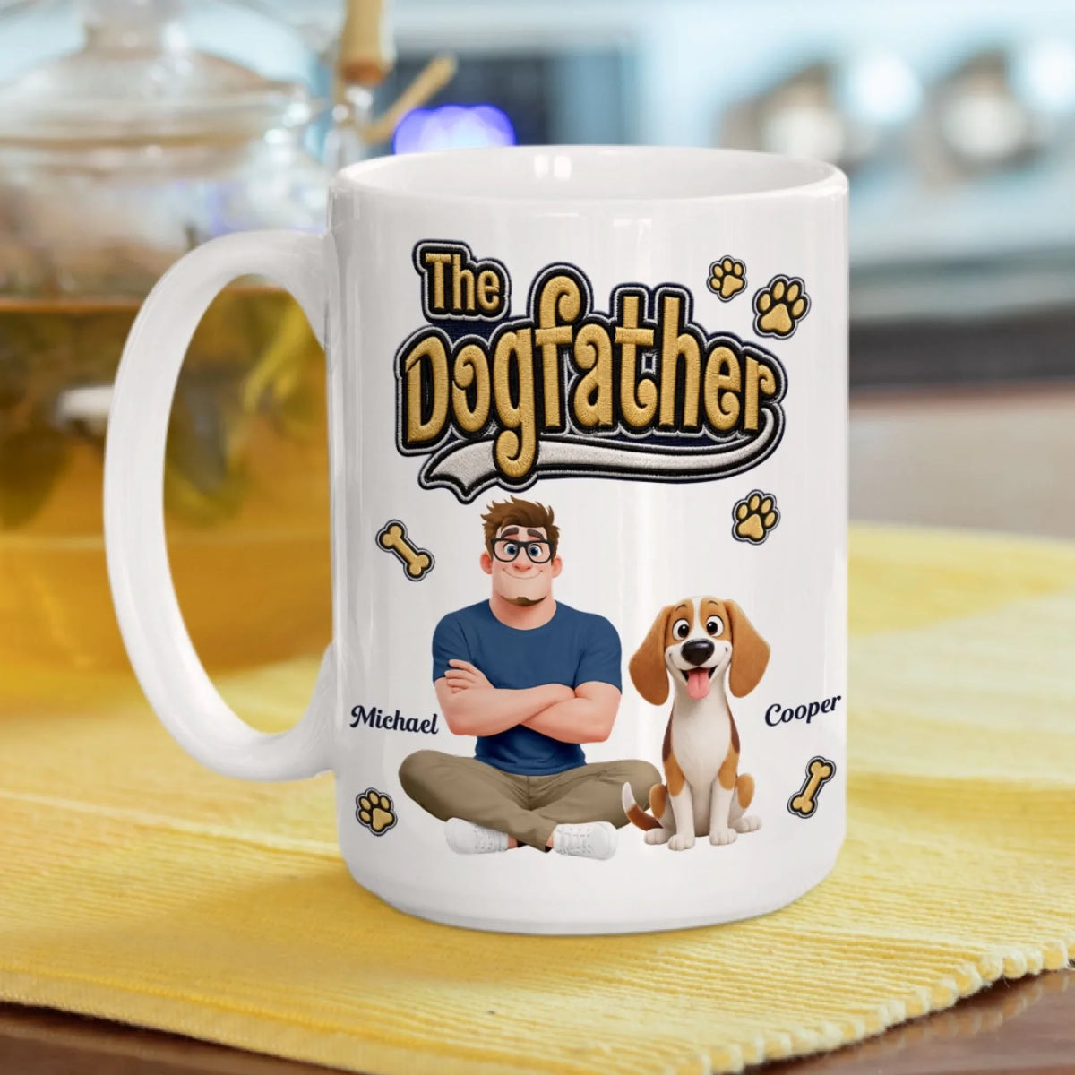 Custom Christmas & Birthday Keepsake Gift • Stylized Dad And His Dog - Personalized 3D Effect Coffee Mug